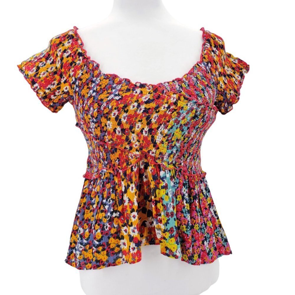 PATRONS OF PEACE nwt Wildflower Smocked Off Peplum Top M Off the Shoulder